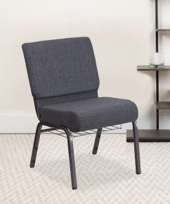 Flash Furniture HERCULES Series Church Chair With Book Rack, Dark Gray/Silver Vein 2