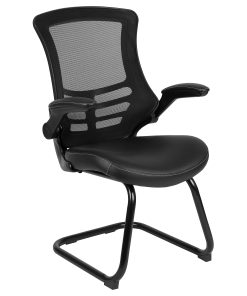 Flash Furniture Leathersoft Sled Base Side Reception Chair with Flip Up Arms, Black 2