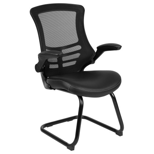 Flash Furniture Leathersoft Sled Base Side Reception Chair with Flip Up Arms, Black - Image 2