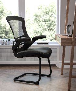 Flash Furniture Leathersoft Sled Base Side Reception Chair with Flip Up Arms, Black