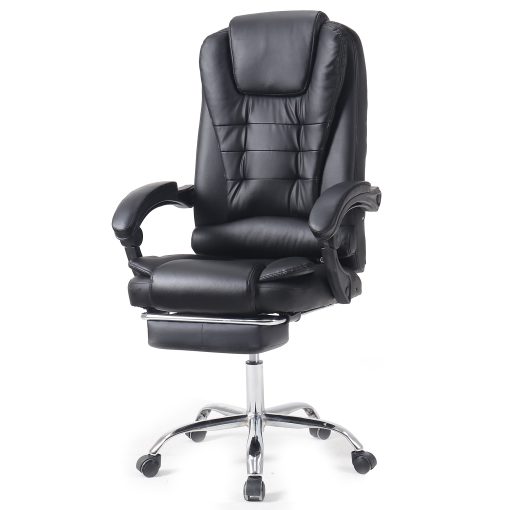 Elama Faux Leather High-Back Adjustable Office Chair, With Slide Out Footrest, Black - Image 2
