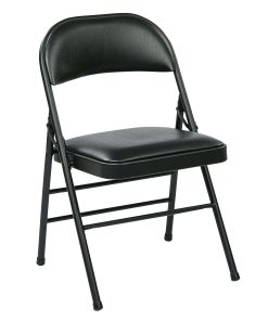 Office Star™ Work Smart® Vinyl Mid-Back Folding Chairs, Black, Pack Of 4