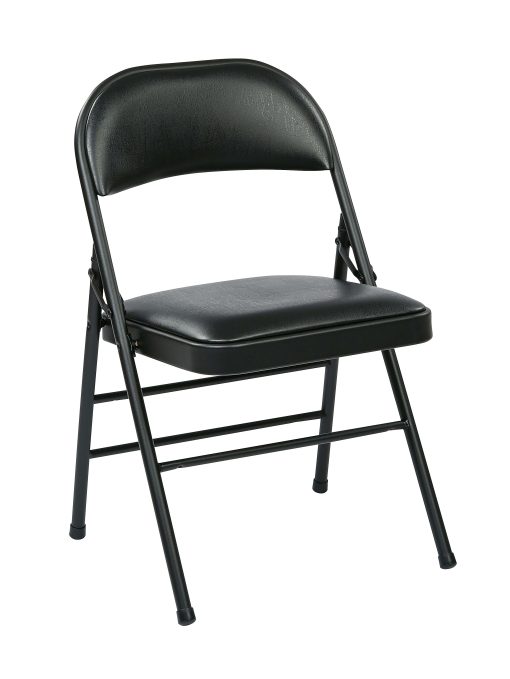 Office Star™ Work Smart® Vinyl Mid-Back Folding Chairs, Black, Pack Of 4