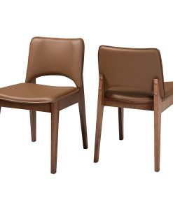 Baxton Studio Afton Dining Chairs, Brown/Walnut Brown, Set Of 2 Chairs