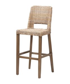 bali & pari Magy Rattan And Mahogany Wood Bar Stool, Kubu Gray/Rustic Taupe 2