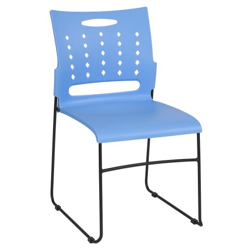 Flash Furniture Sled-Base Stacking Chair With Handle And Air-Vent Back, Blue/Black - Image 2