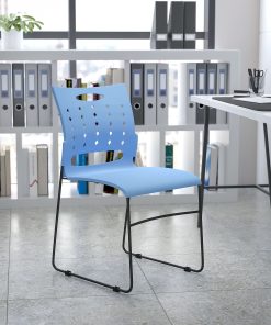 Flash Furniture Sled-Base Stacking Chair With Handle And Air-Vent Back, Blue/Black