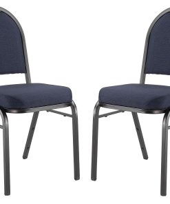National Public Seating 9200 Series: Dome-Back Premium Fabric Upholstered Banquet Stack Chair, Midnight Blue Seat/Black Sandtex Frame, Set Of 2