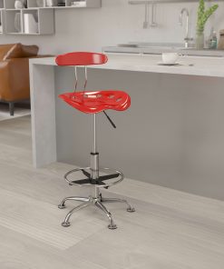 Flash Furniture Vibrant Chrome Drafting Stool with Tractor Seat, Wine Red/Chrome