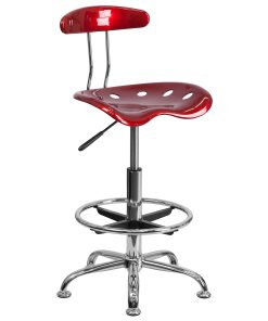 Flash Furniture Vibrant Chrome Drafting Stool with Tractor Seat, Wine Red/Chrome 2