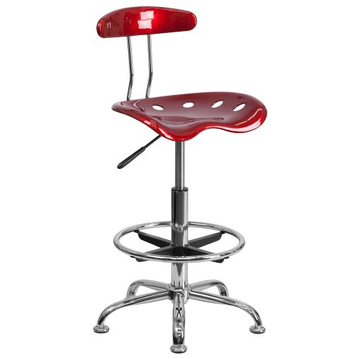 Flash Furniture Vibrant Chrome Drafting Stool with Tractor Seat, Wine Red/Chrome - Image 2