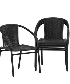 Flash Furniture Rattan Indoor/Outdoor Restaurant Stack Chairs, Black, Pack Of 4 Chairs 2