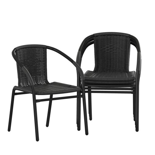 Flash Furniture Rattan Indoor/Outdoor Restaurant Stack Chairs, Black, Pack Of 4 Chairs - Image 2