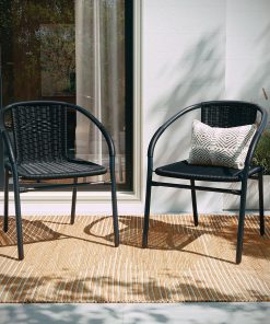 Flash Furniture Rattan Indoor/Outdoor Restaurant Stack Chairs, Black, Pack Of 4 Chairs