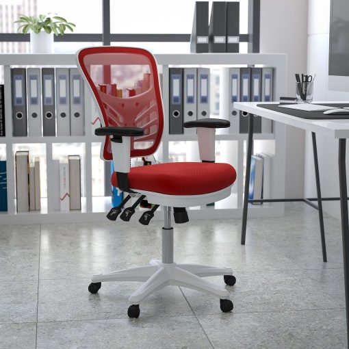 Flash Furniture Ergonomic Mesh Mid-Back Executive Office Chair, Red/White