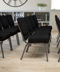 Flash Furniture HERCULES 21"W Stacking Church Chair, Black/Silvervein