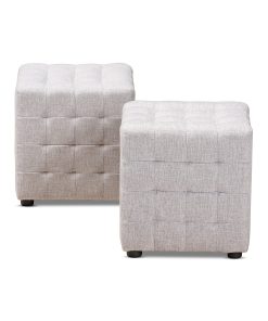 Baxton Studio Modern And Contemporary Tufted Cube Ottomans, Grayish Beige, Set Of 2 Ottomans 2
