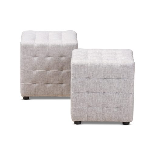 Baxton Studio Modern And Contemporary Tufted Cube Ottomans, Grayish Beige, Set Of 2 Ottomans - Image 2