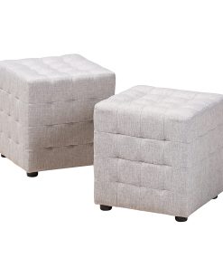 Baxton Studio Modern And Contemporary Tufted Cube Ottomans, Grayish Beige, Set Of 2 Ottomans
