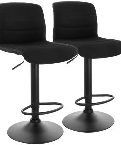 Elama Adjustable Fabric Bar Stools, Charcoal/Black, Set Of 2 Stools