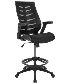 Flash Furniture High Back Mesh Spine-Back Ergonomic Drafting Chair with Adjustable Foot Ring and Adjustable Flip-Up Arms, Black 2
