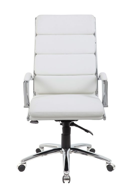 Boss Office Products CaressoftPlus™ Ergonomic Executive High-Back Chair, White/Chrome - Image 2