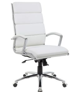 Boss Office Products CaressoftPlus™ Ergonomic Executive High-Back Chair, White/Chrome