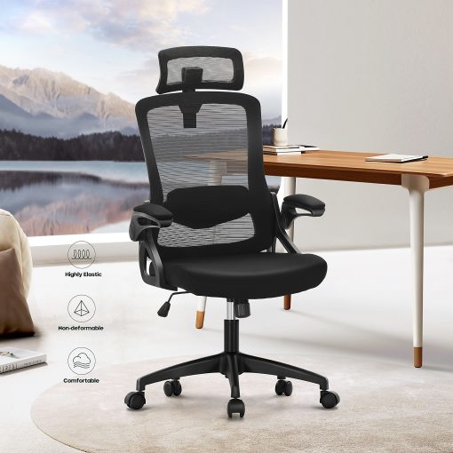 ALPHA HOME Ergonomic Mesh Mid-Back Office Task Chair With Adjustable Headrest, Black - Image 2