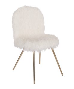 Office Star™ Avenue Six Julia Faux Fur Chair, White/Gold