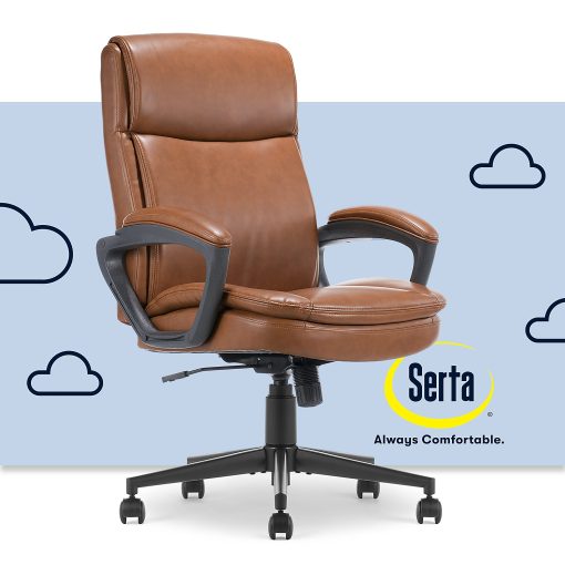 Serta® Comfort Ergo Ergonomic Bonded Leather Mid-Back Executive Office Chair, Cognac - Image 2