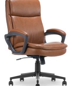 Serta® Comfort Ergo Ergonomic Bonded Leather Mid-Back Executive Office Chair, Cognac