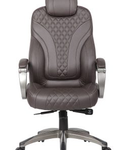 Boss Office Products Ergonomic Faux Leather High-Back Hinged Arm Executive Office Chair With Synchro-Tilt, Brown 2