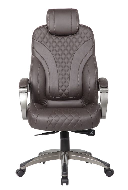 Boss Office Products Ergonomic Faux Leather High-Back Hinged Arm Executive Office Chair With Synchro-Tilt, Brown - Image 2
