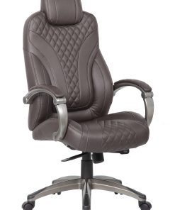 Boss Office Products Ergonomic Faux Leather High-Back Hinged Arm Executive Office Chair With Synchro-Tilt, Brown