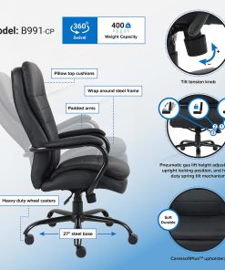 Boss Office Products Heavy Duty Big And Tall Double Plush Executive Chair, CaressoftPlus™ Vinyl, Black 2