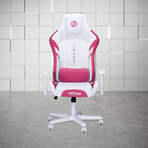 Techni Sport Echo 2.0 Ergonomic Fabric Computer Gaming Chair, White/Pink - Image 2