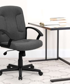 Flash Furniture Fabric Mid-Back Swivel Chair, Gray/Black