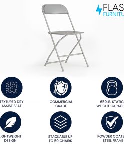 Flash Furniture HERCULES Series Premium Plastic Folding Chair, Gray 2