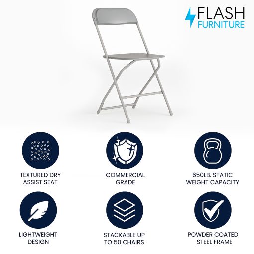 Flash Furniture HERCULES Series Premium Plastic Folding Chair, Gray - Image 2
