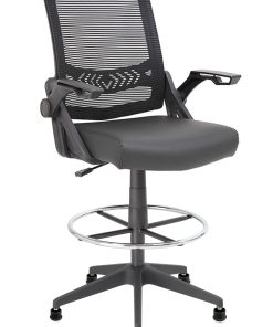 Boss Office Products Flip Arm Mesh Drafting Stool With Back, Black 2