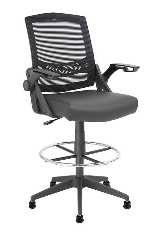 Boss Office Products Flip Arm Mesh Drafting Stool With Back, Black - Image 2