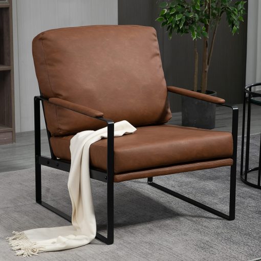 Glamour Home Ayume Faux Leather Accent Chair, Brown/Black - Image 2