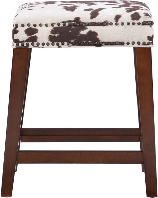 Linon Jandrell Backless Counter Stool, Brown Cow Print/Walnut