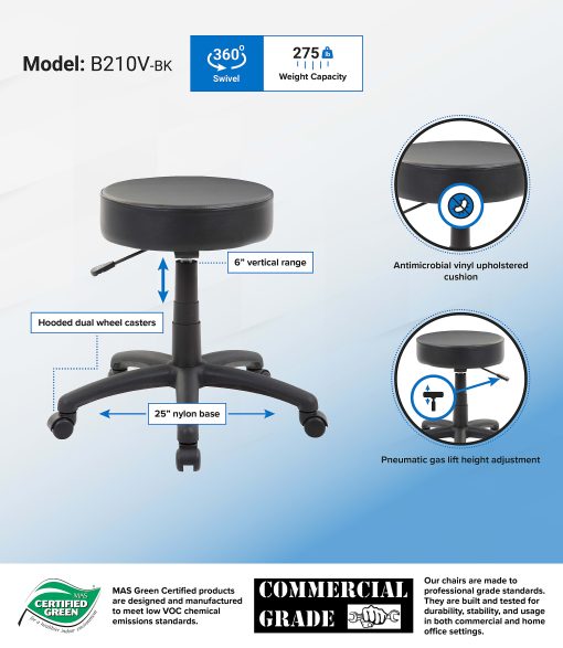 Boss Office Products Dot Stool in Antimicrobial Vinyl, Black - Image 2