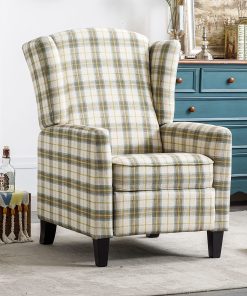 Bestier Polyester Push Back Recliner Accent Chair With Wing Back, White/Green 2