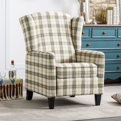 Bestier Polyester Push Back Recliner Accent Chair With Wing Back, White/Green - Image 2