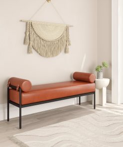 Zuo Barrow Faux Leather Bench, 24-13/16”H x 55-15/16”W x 16-1/8”D, Brown