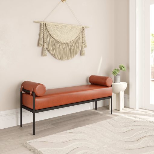 Zuo Barrow Faux Leather Bench, 24-13/16”H x 55-15/16”W x 16-1/8”D, Brown