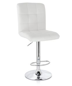 Elama Square Tufted Faux Leather Adjustable Bar Stools, White/Chrome, Set Of 2 Stools 2