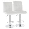 Elama Square Tufted Faux Leather Adjustable Bar Stools, White/Chrome, Set Of 2 Stools